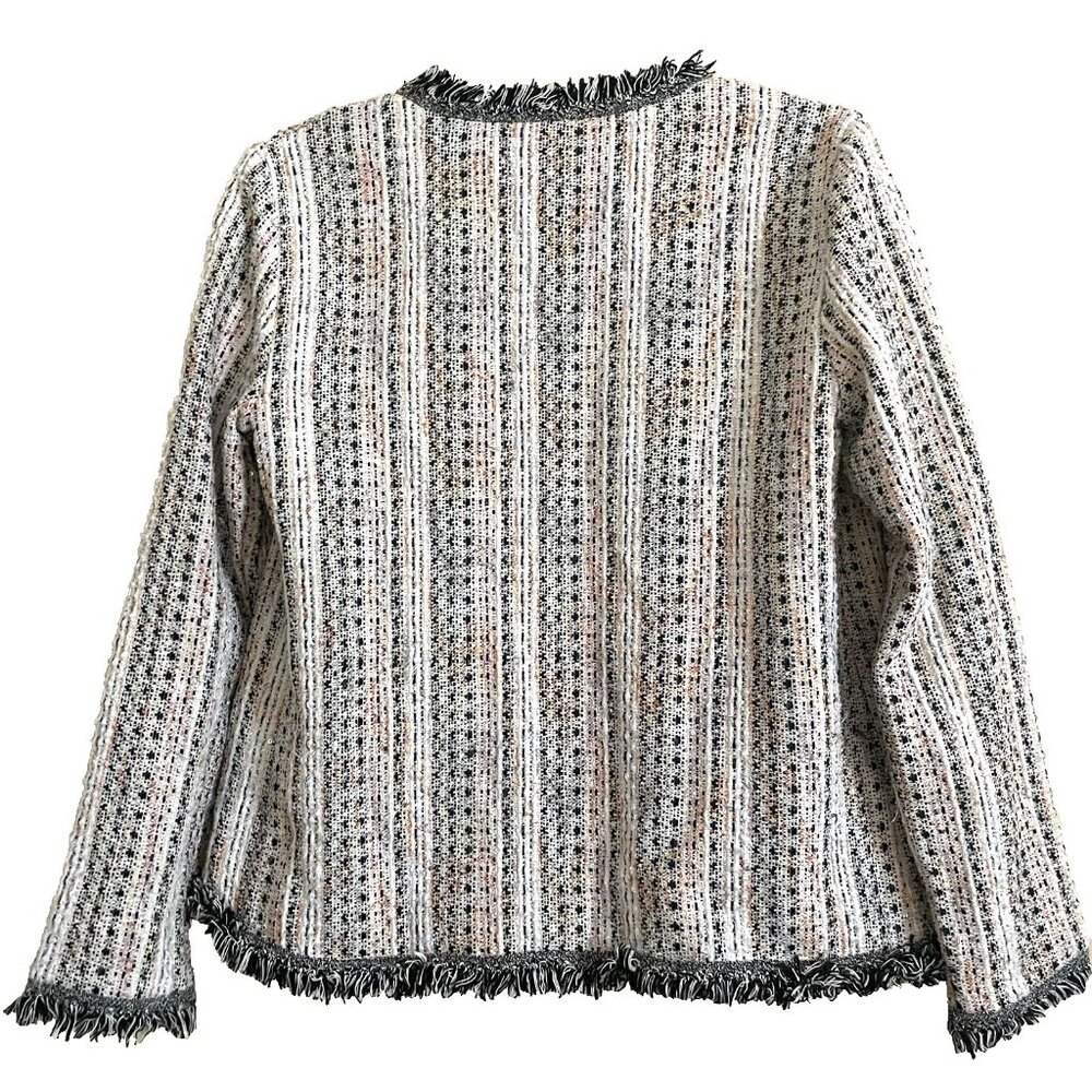 Anthropologie Eva Franco Reston Tweed Blazer Jacket Small Fringe Trim Open Front - Picture 4 of 13